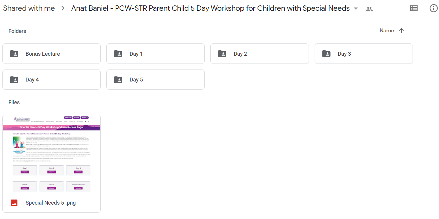 Anat Baniel - PCW-Video Parent Child 5 Day Workshop for Children with Special Needs Video