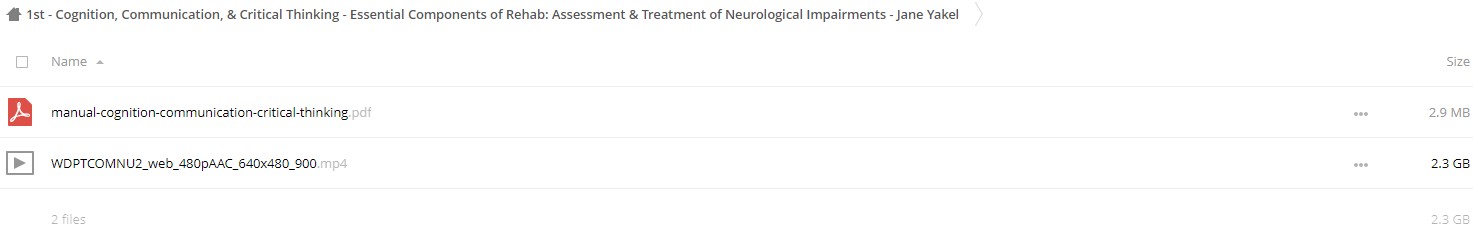 Cognition Communication & Critical Thinking - Essential Components of Rehab Assessment & Treatment of Neurological Impairments - Jane Yakel