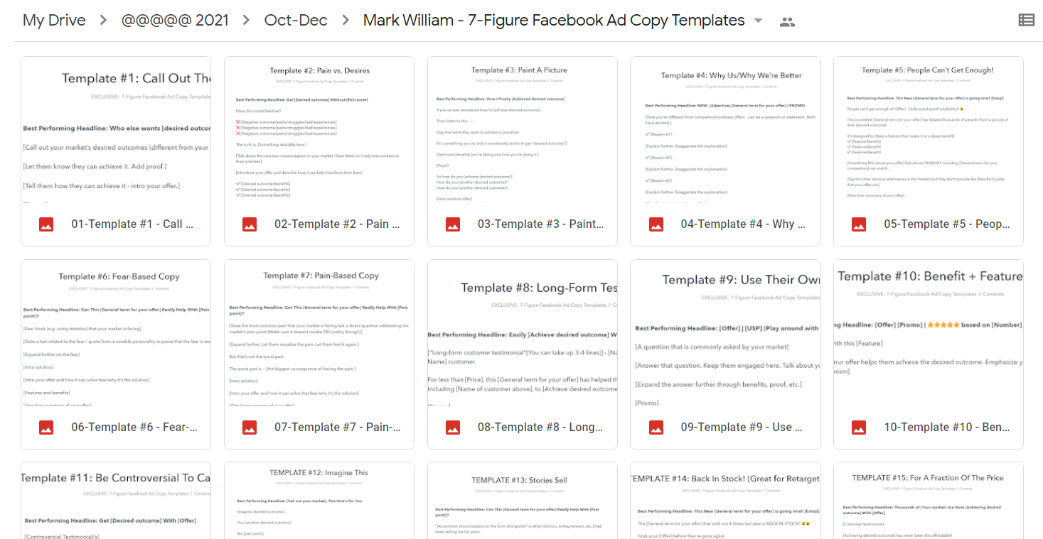 Mark William - 7-Figure Facebook Ad Copy Templates