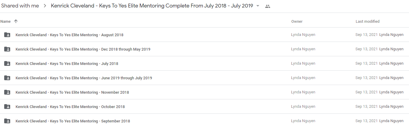  Kenrick Cleveland – Keys To Yes Elite Mentoring Complete From July 2018 – July 2019 